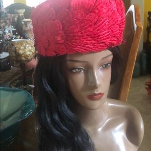 A stunning Hat sets the theme! Pill box Ruby red hat!